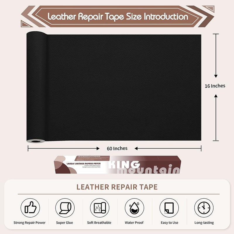 KING MOUNTAIN Leather Repair Patch,16 x 60 Inches self Adhesive Leather Repair Tape for Damaged Leather Furniture, Sofa Seating,Car Seats, Leather Goods(Black) - Image 4